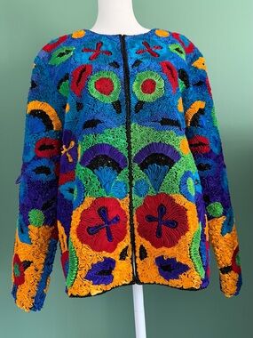 Vintage Tan Chho Vibrant Multicolor Silk Ribbon Jacket
